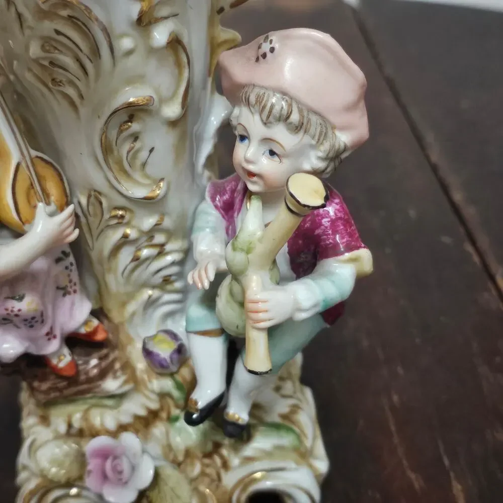 Vintage Japan UCAGCO Victorian Boy & Girl Playing Instruments Vase